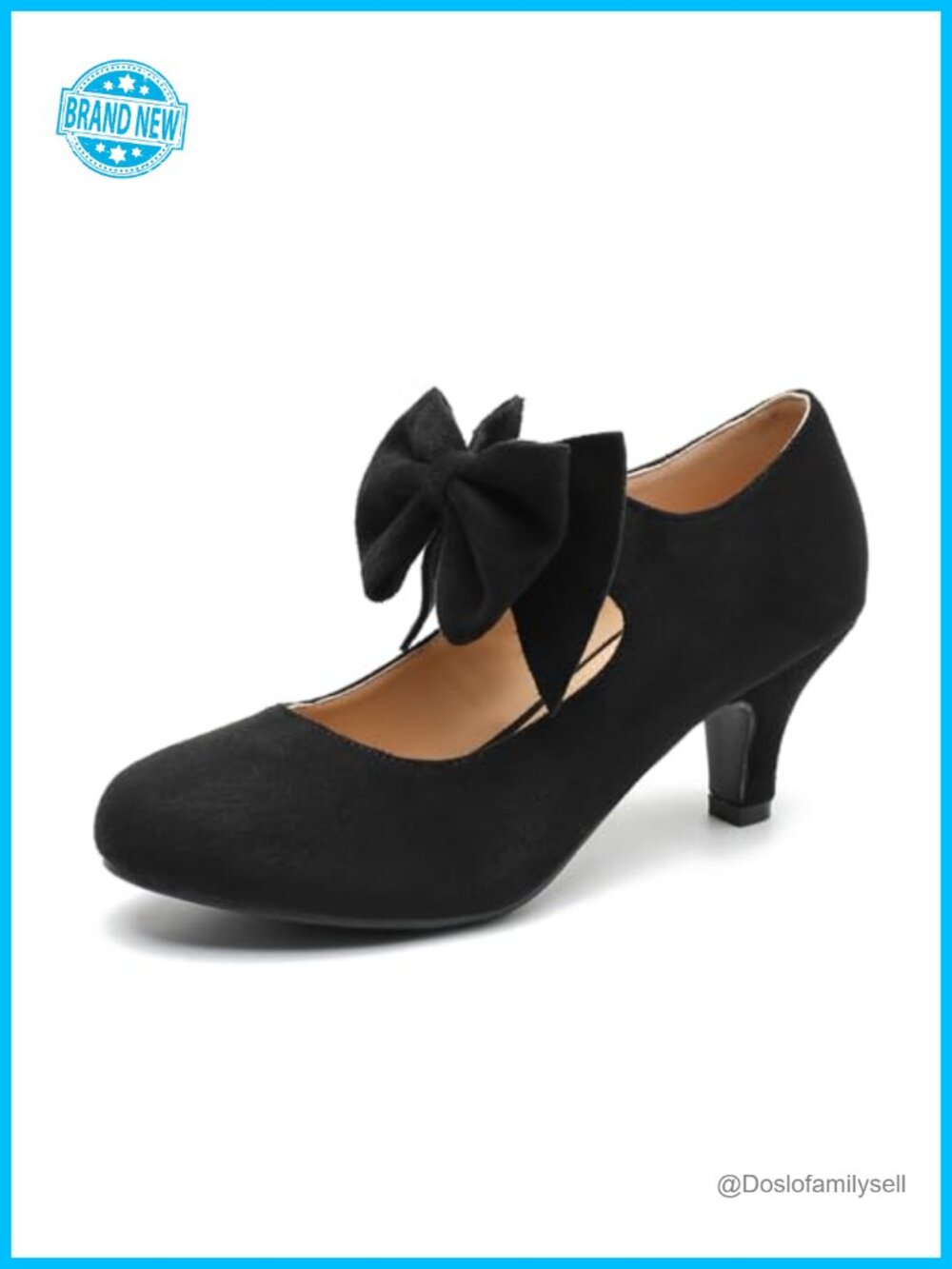 Women's Bow Kitten Heel Mary Jane Pumps Round Toe Ankle Strap Dressy Shoes